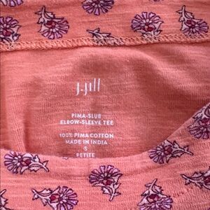 J. Jill Coral and Purple Pima slub elbow sleeve tee sm petite